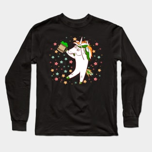 Drunk Unicorn with Beer Funny St Patricks Day Long Sleeve T-Shirt